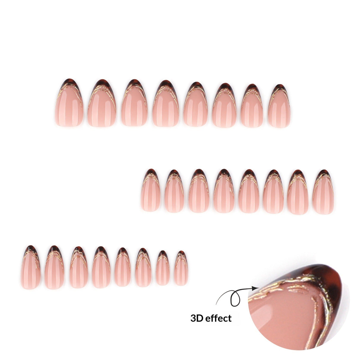 Nude Tortoiseshell French Tips with Gold Detail – Image 2