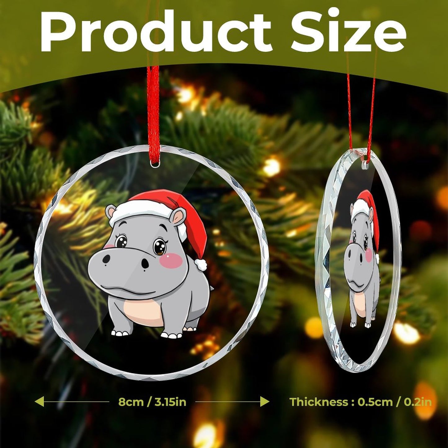 Glass Circular Ornament Pendant - Hippo