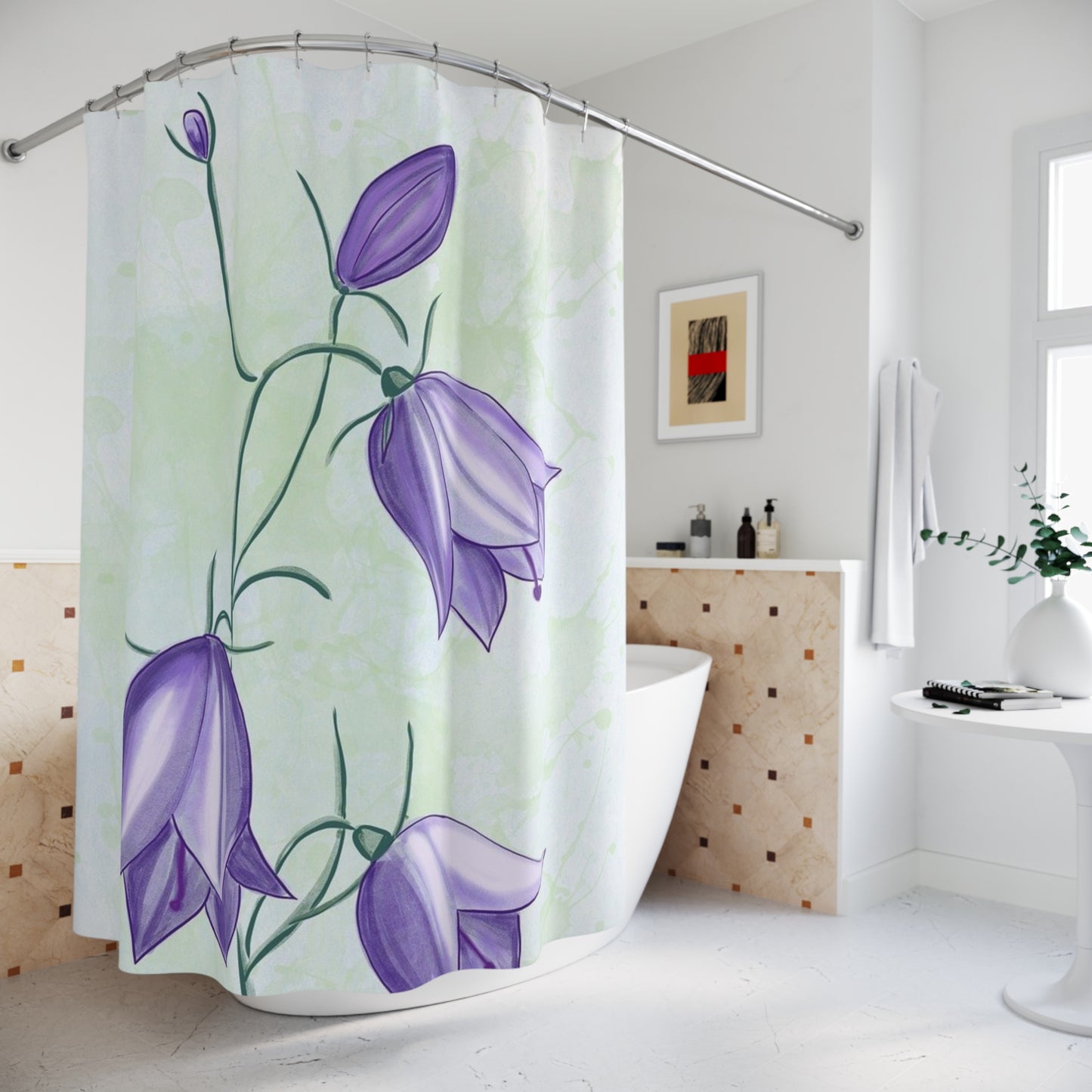 Elegant Floral Shower Curtains for Home Decor, Purple Flower Bathroom Accessories, Boho Chic Decor, Nature-Inspired Gifts, Springtime Vibes