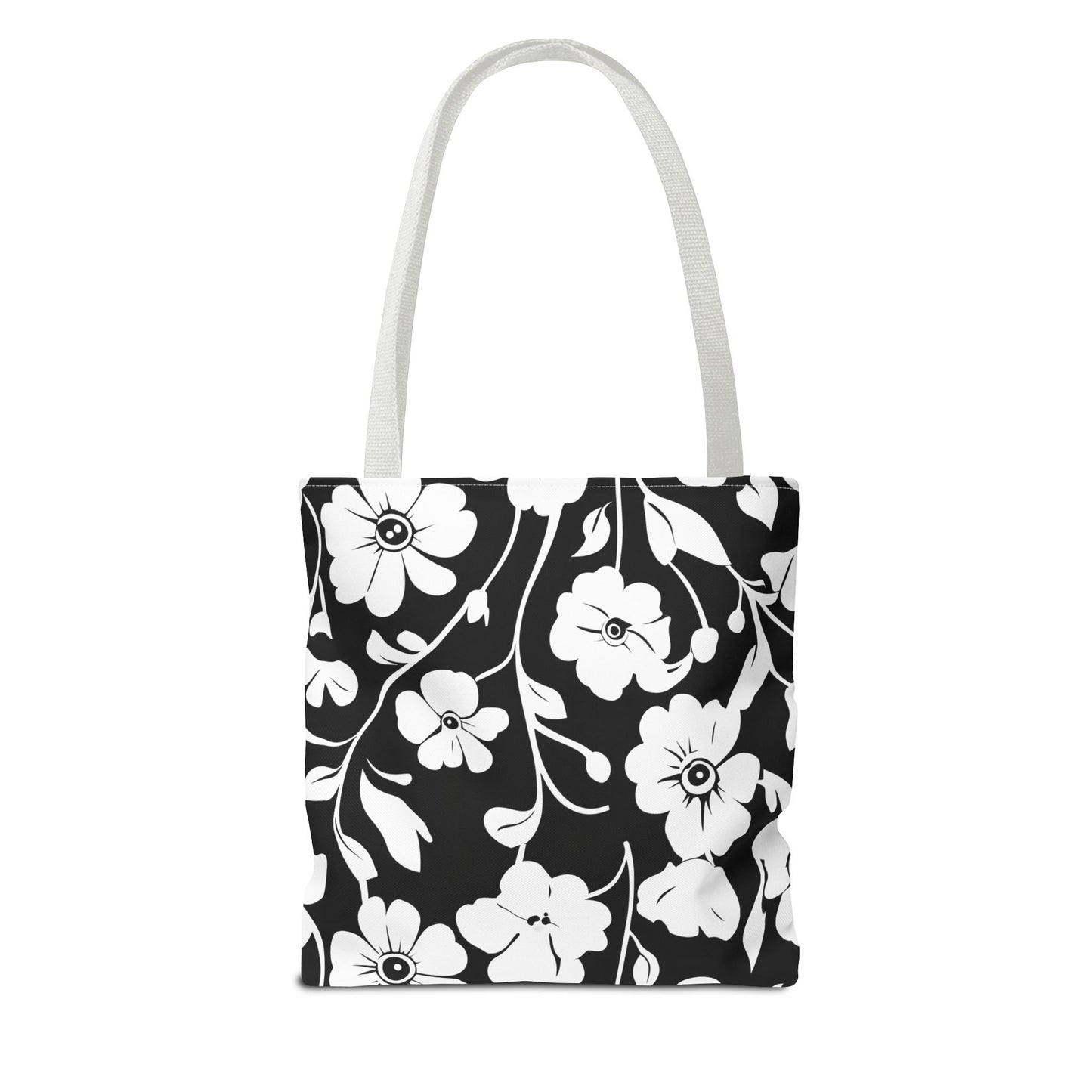 Elegant Floral Tote Bag, Black and White Tote, Eco-Friendly Shopping Bag