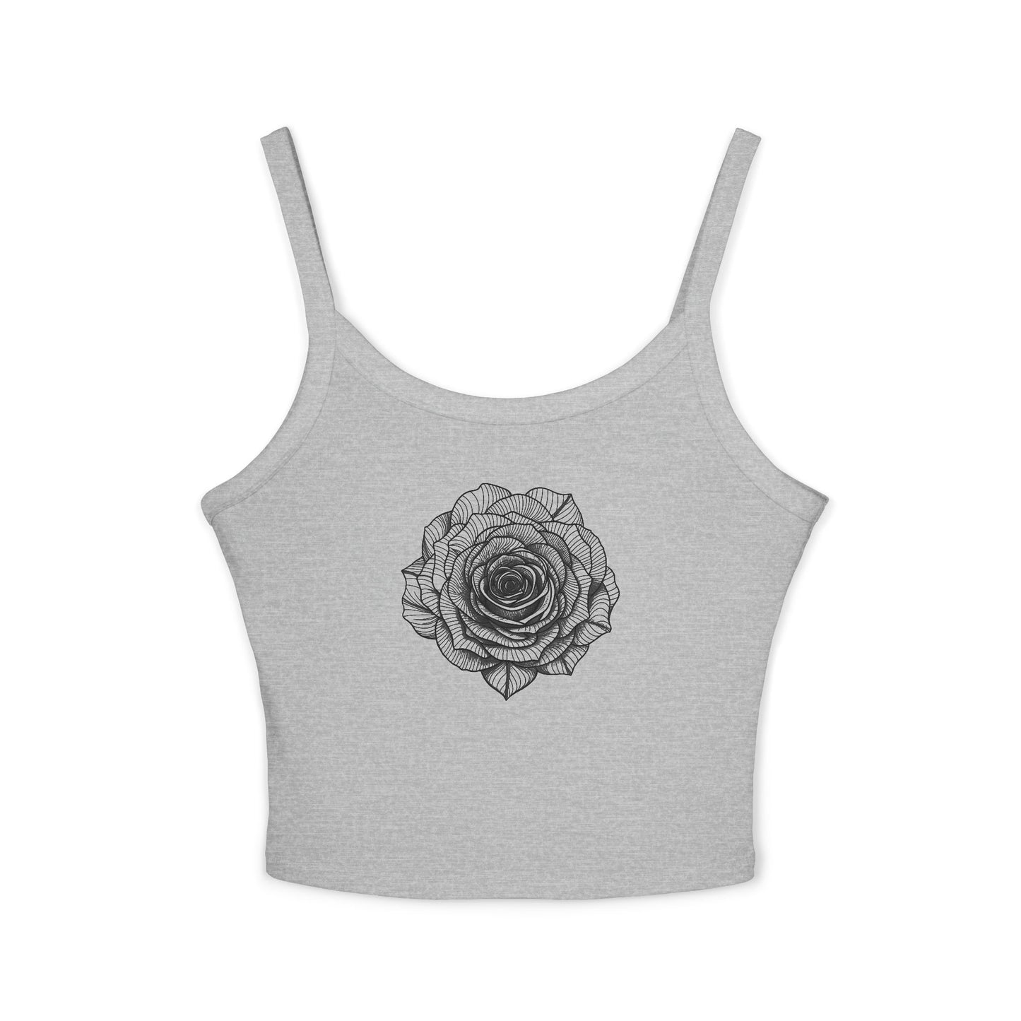 Chic Women's Spaghetti Strap Tank Top with Black Lace Rose Design, Casual Summer Wear, Festival Top, Gift for Her, Layering Essential