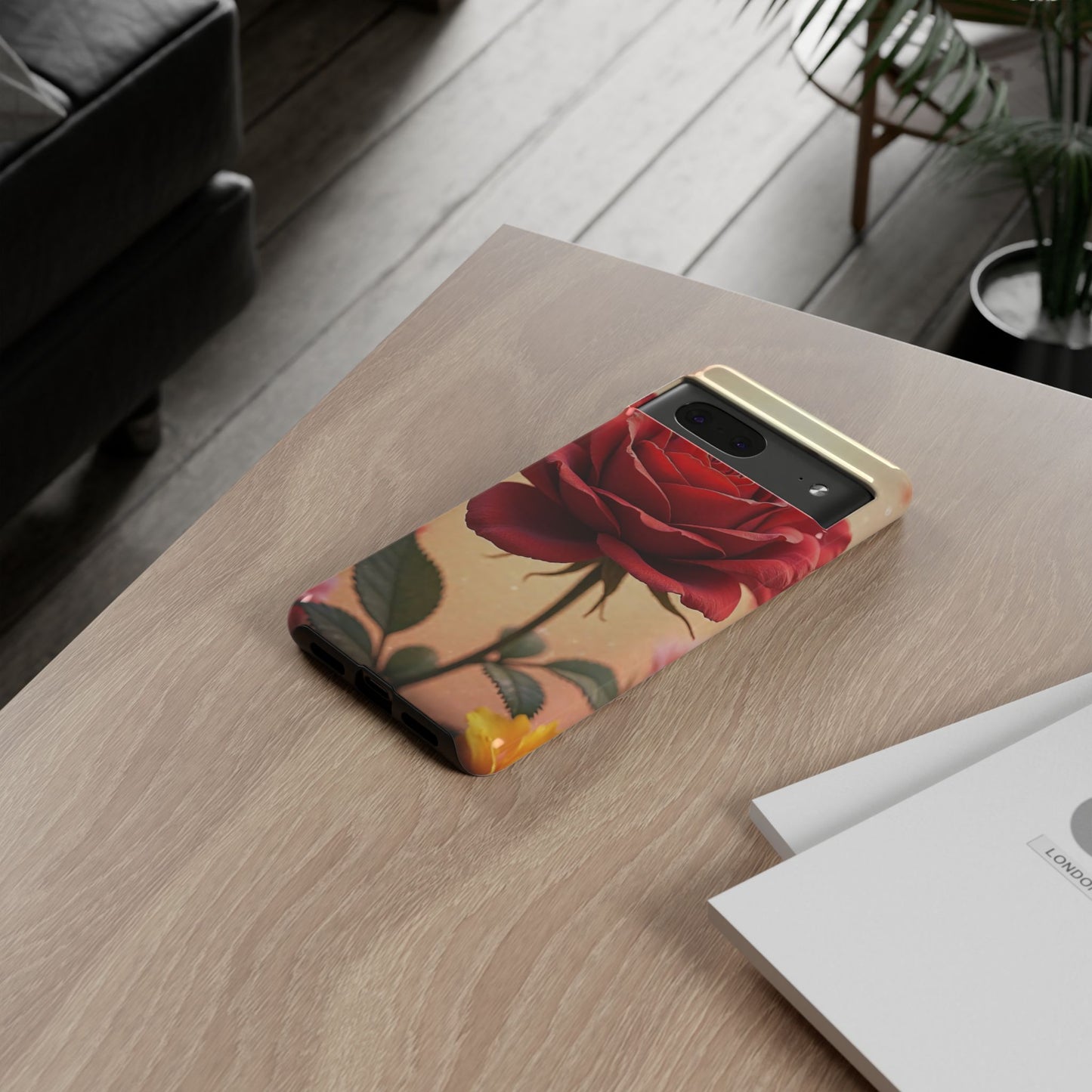 Floral Phone Case with Red Rose Design, Tough Phone Cover, Flower Print, Gift for Her, Stylish Accessory, Floral Aesthetic