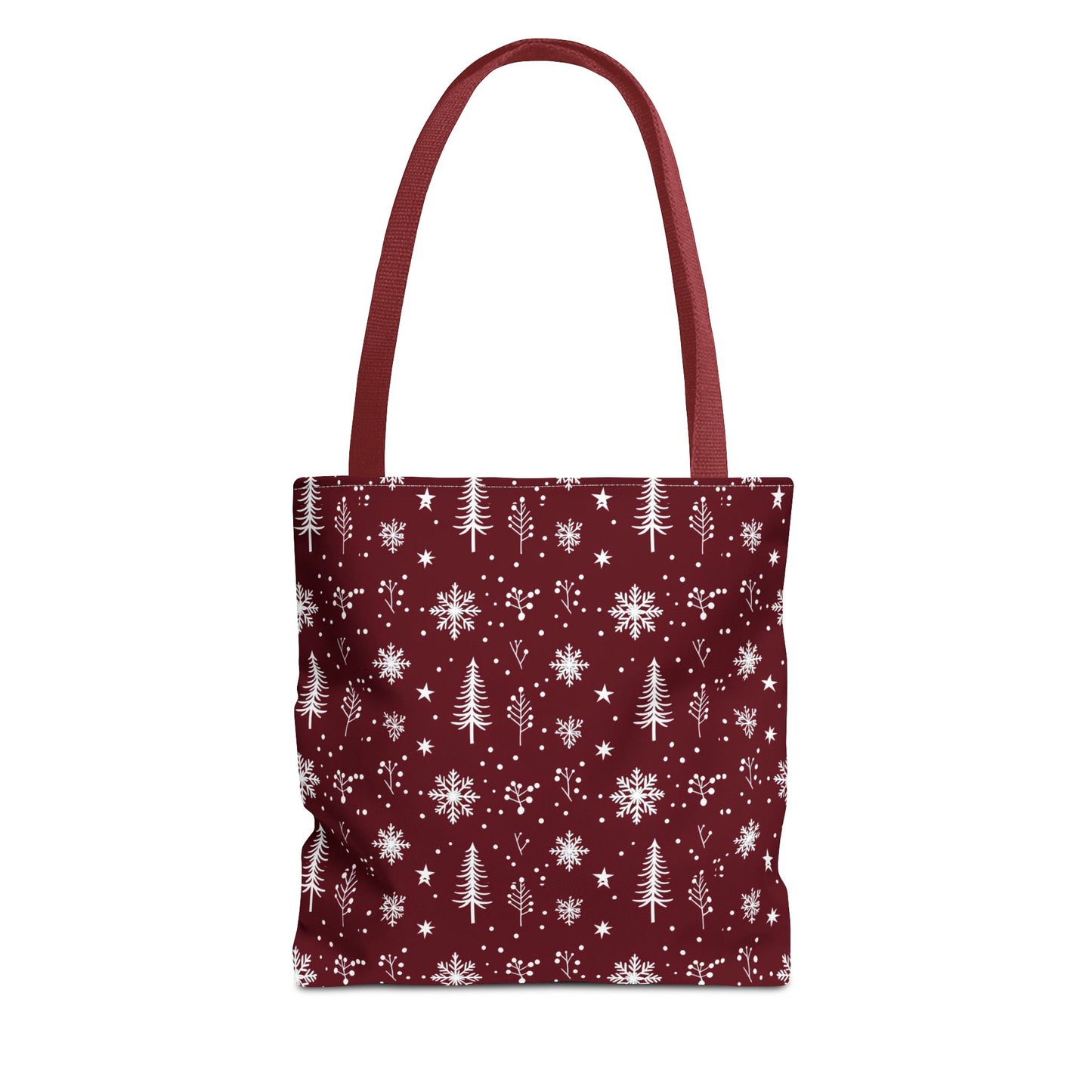 Christmas Snowflake Tote Bag – Burgundy Holiday Patterned Carryall