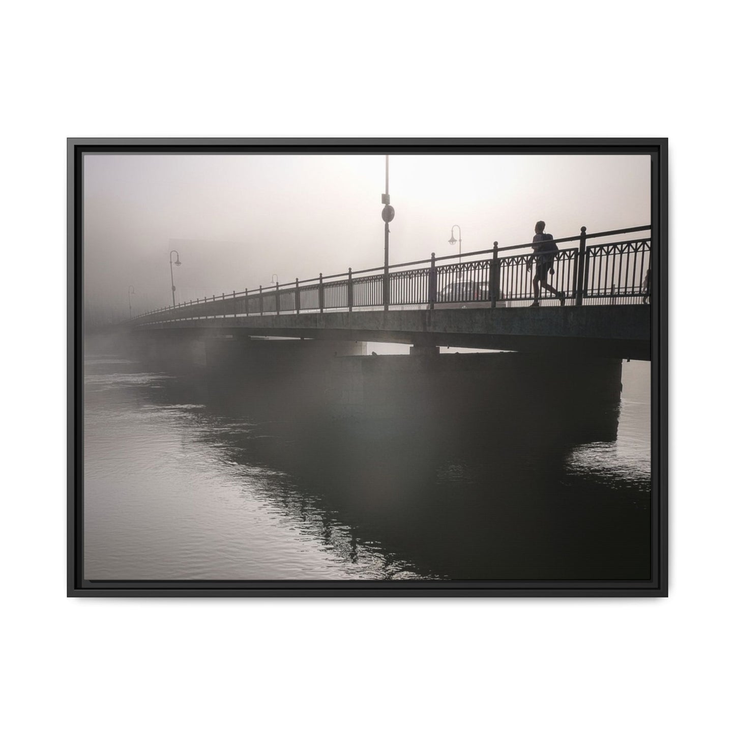 Framed Matte Canvas - Foggy Bridge Black & White Photography