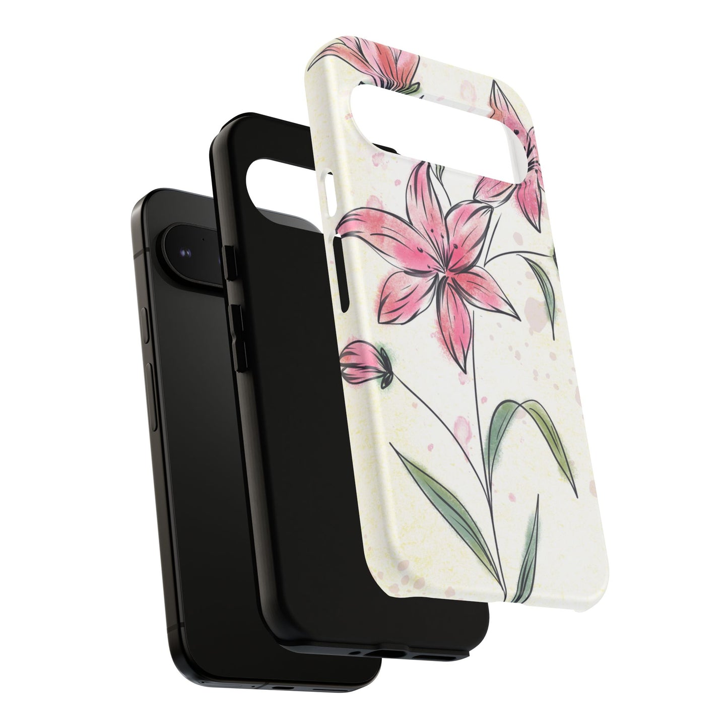 Floral Phone Case with Elegant Pink Lilies, Cute Floral Accessories, Phone Protection, Gift for Her, Stylish Cell Phone Cover