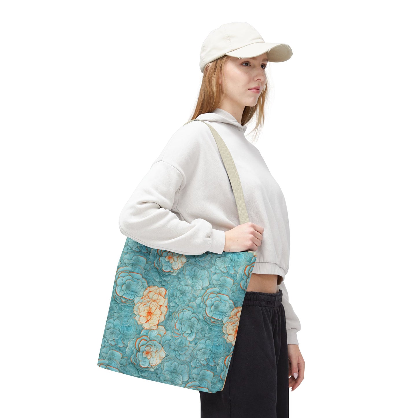 Floral Watercolor Tote Bag — Teal Succulent Pattern