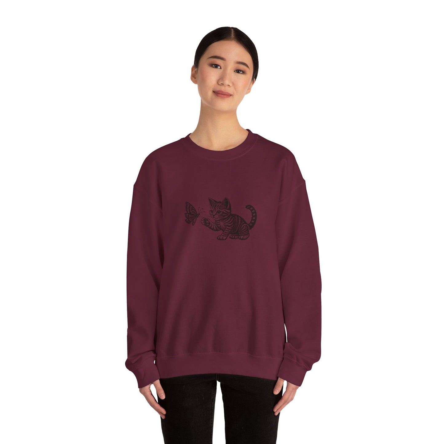 Kitten Butterfly Sweatshirt, Cozy Crewneck with Cat Art, Perfect Gift for Animal Lovers, Cute Sweatshirt for Relaxation & Everyday Wear