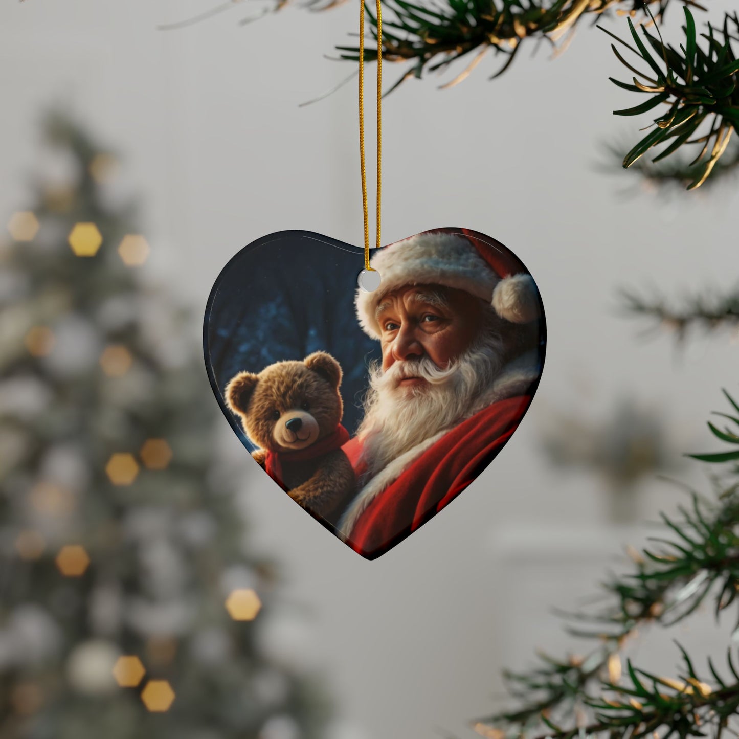 Ceramic Christmas Ornaments, Santa and Teddy Bear Design, Holiday Decorations, Christmas Gifts, Family Keepsakes