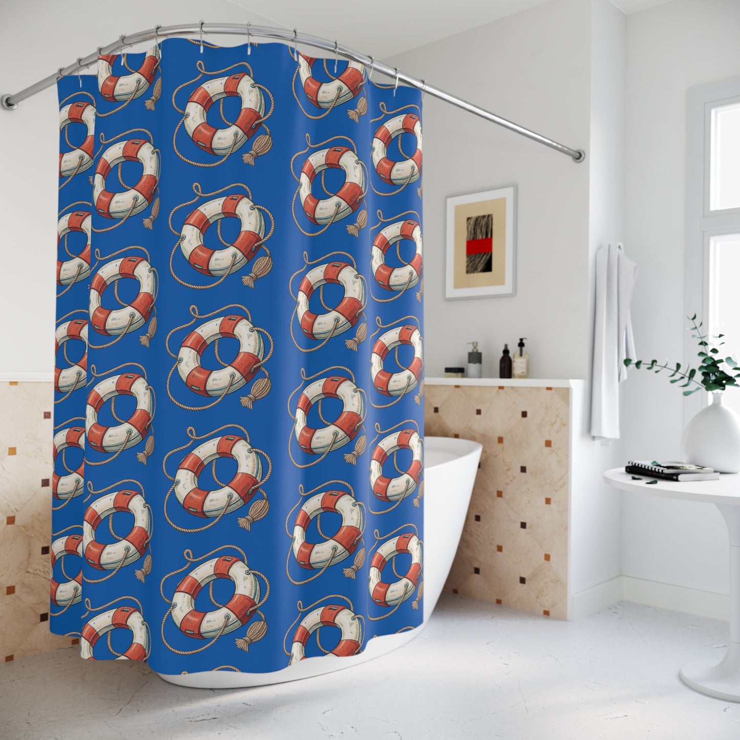 Nautical Lifesaver Shower Curtain, Beach Decor, Coastal Bathrooms, Gift for Sea Lovers, Summer Vibes, Nautical Theme