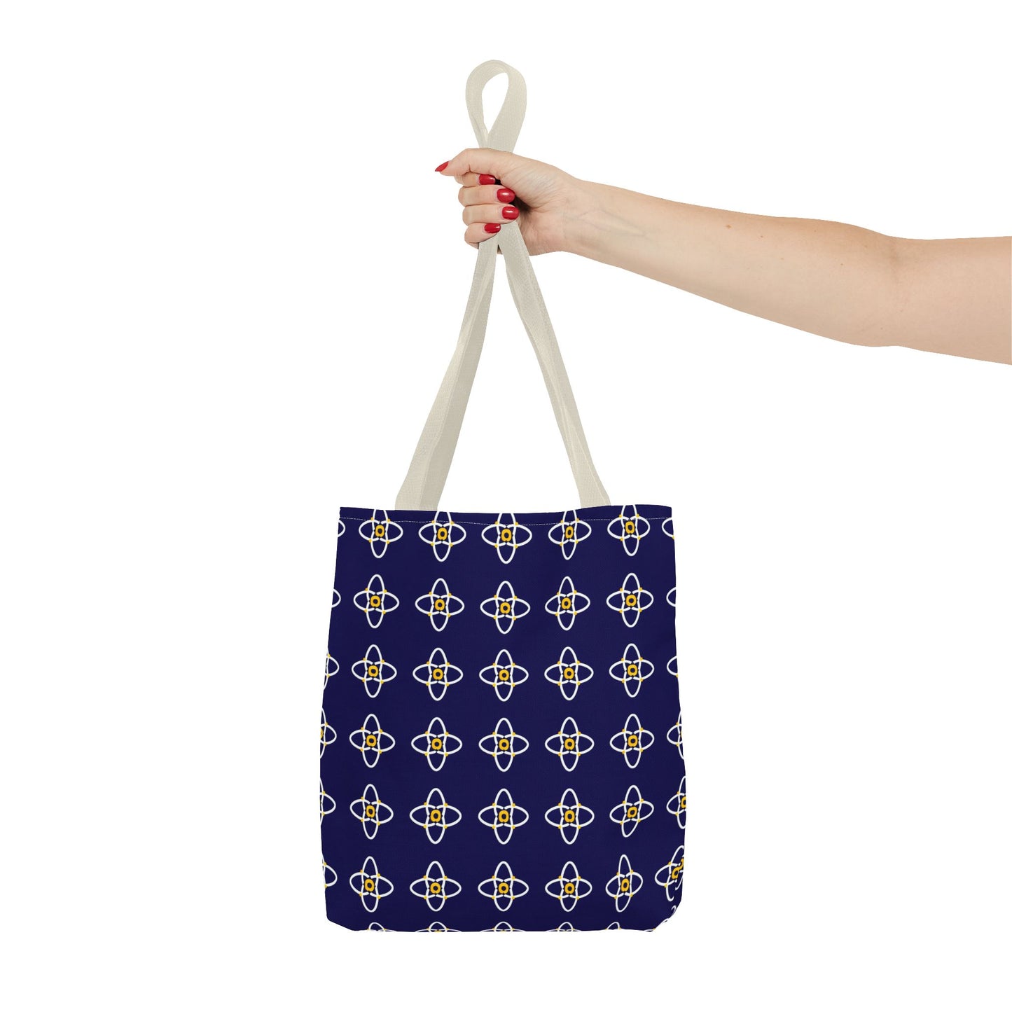 Navy Geo Floral Pattern Tote Bag — Reusable Everyday Shopping Tote