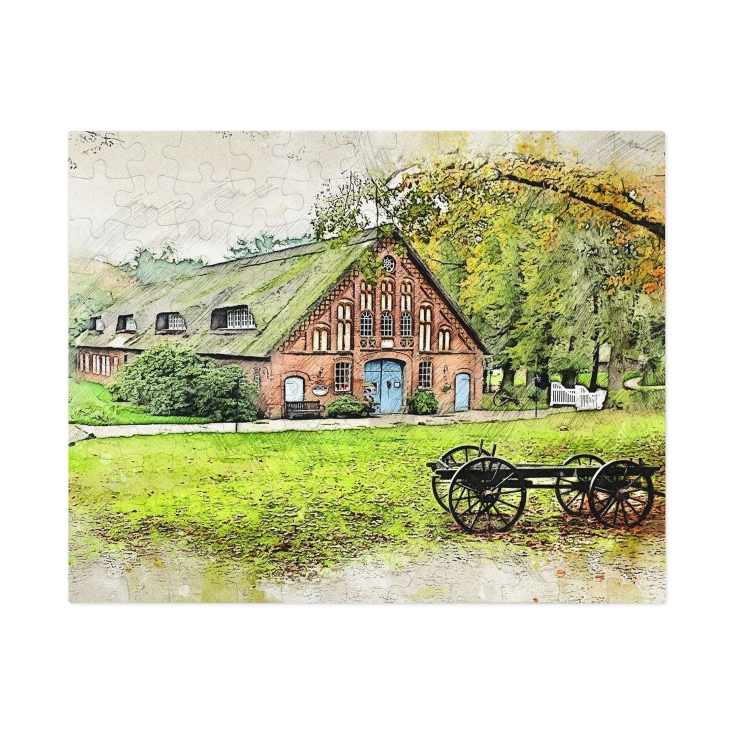 Rustic Scene Jigsaw Puzzle, Cozy Family Game, Art Puzzle with Tin, Nature Lover Gift, Home Décor Puzzle