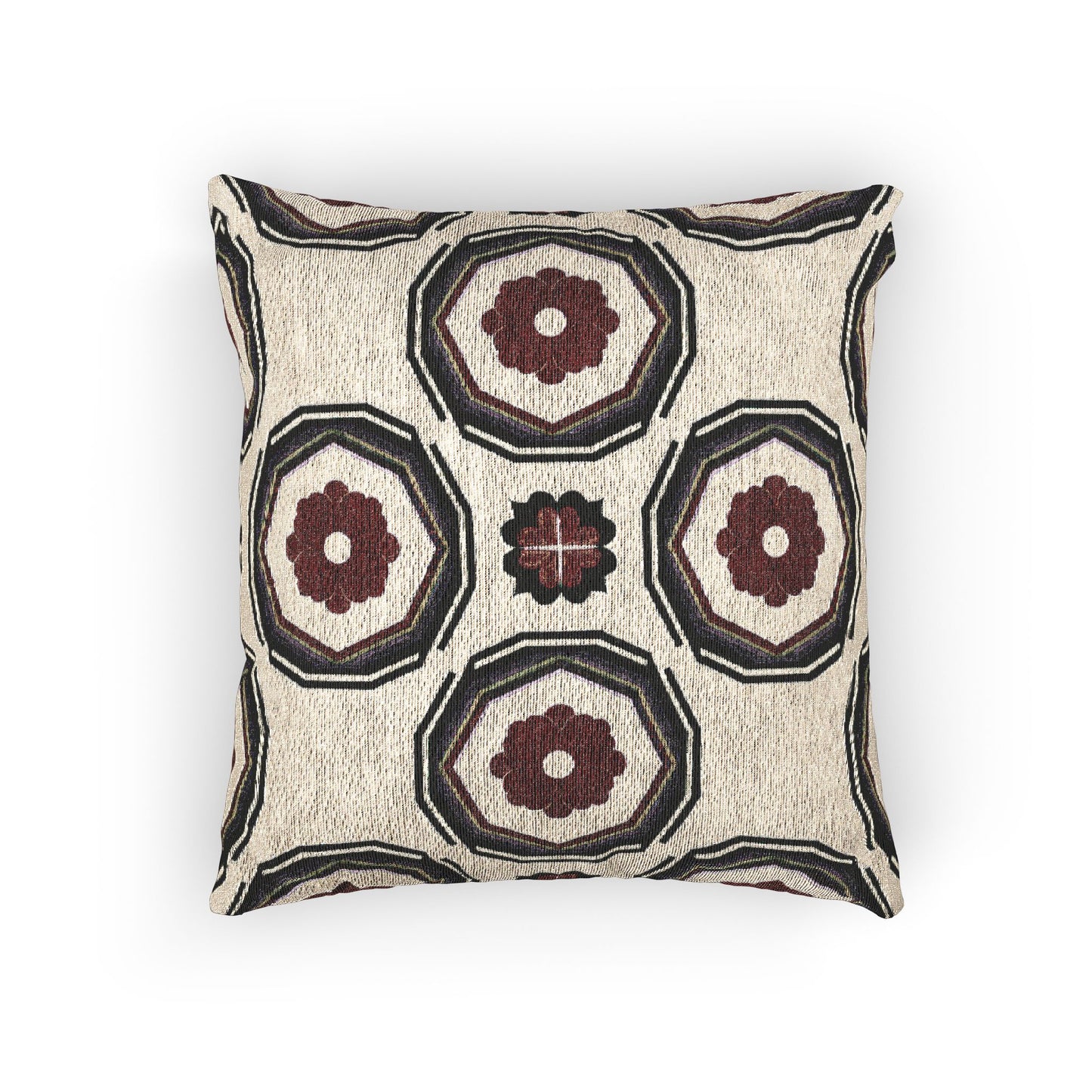 Bohemian Woven Pillow with Floral Design