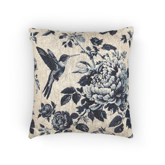 Floral Woven Pillow - Elegant Home Decor with Hummingbird Design