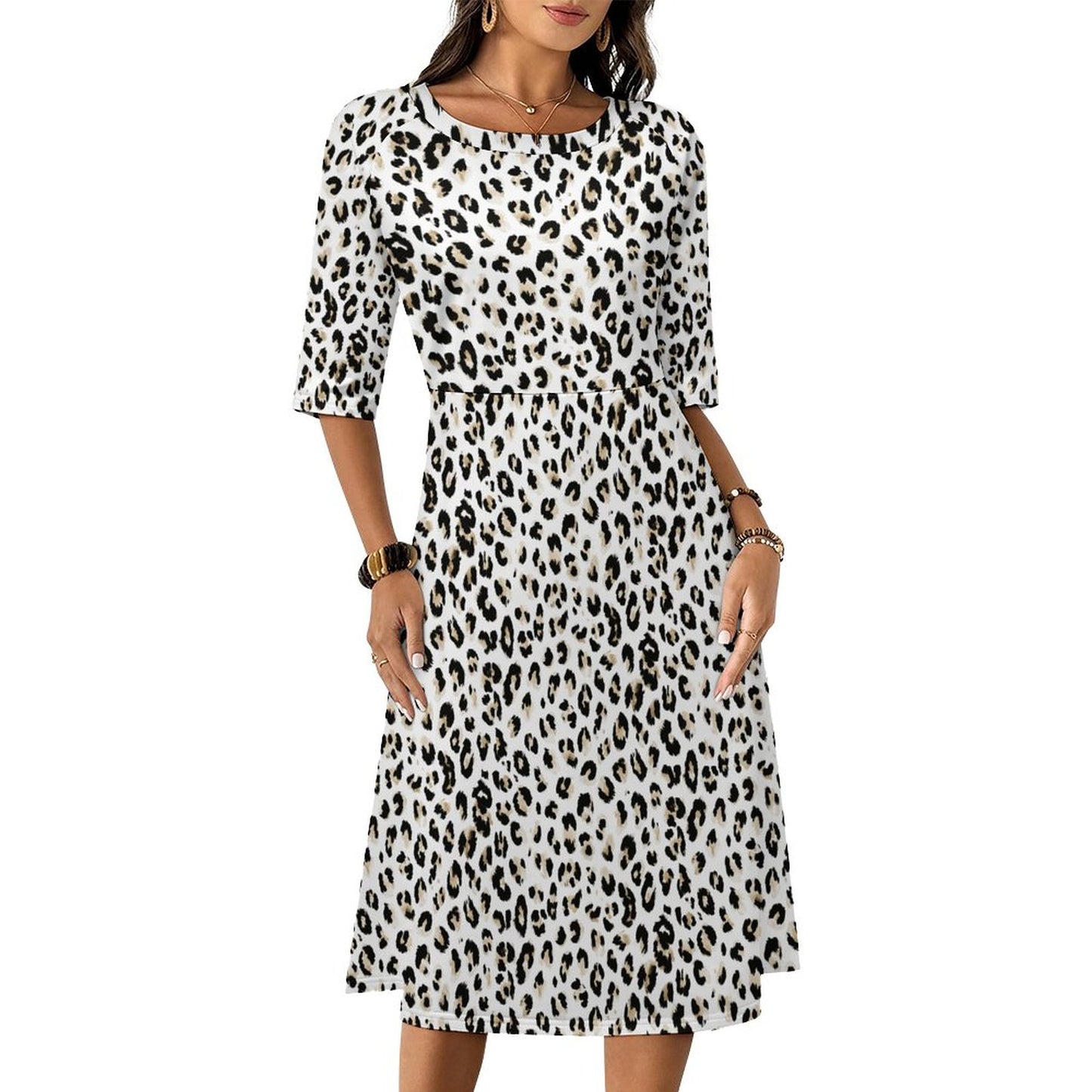 Round Neck 3/4 Sleeve Long Dress