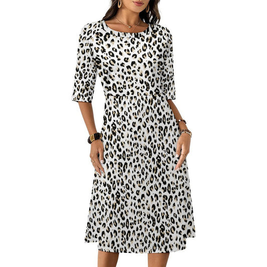 Round Neck 3/4 Sleeve Long Dress