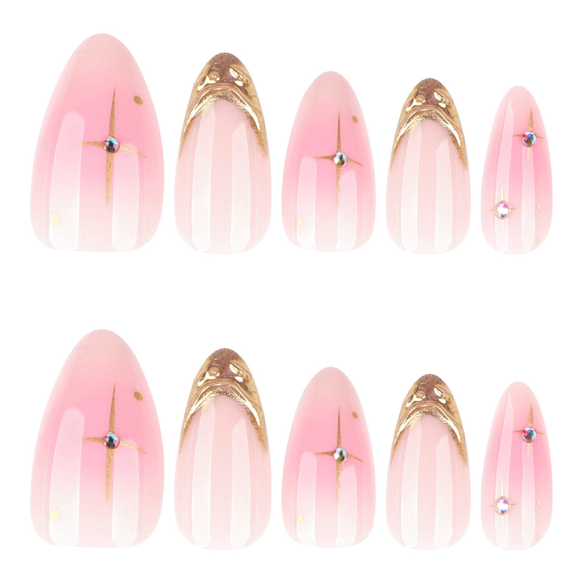 Pink Gold Wave Charm Press On Nails Elegant Design – Image 5