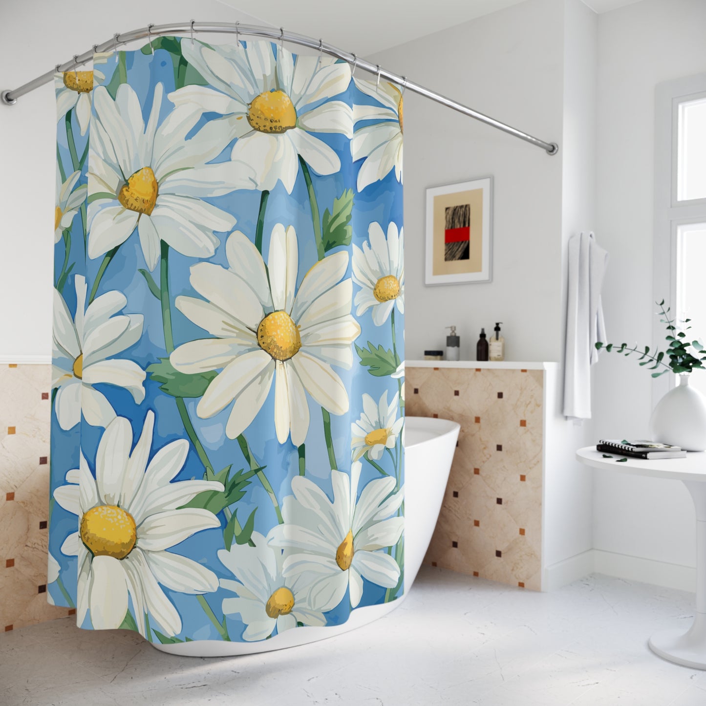 Daisy Floral Shower Curtain | Brighten Your Bathroom, Boho Home Decor, Gift for Her, Spring Design, Flower Power