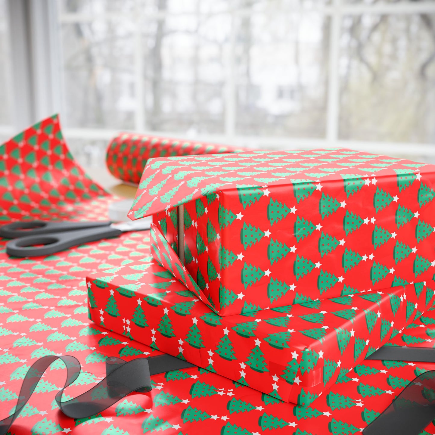 Festive Christmas Wrapping Paper, Holiday Gift Wrap, Cheerful Present Wrapping, Red and Green Tree Design, Holiday Parties, Christmas [...]