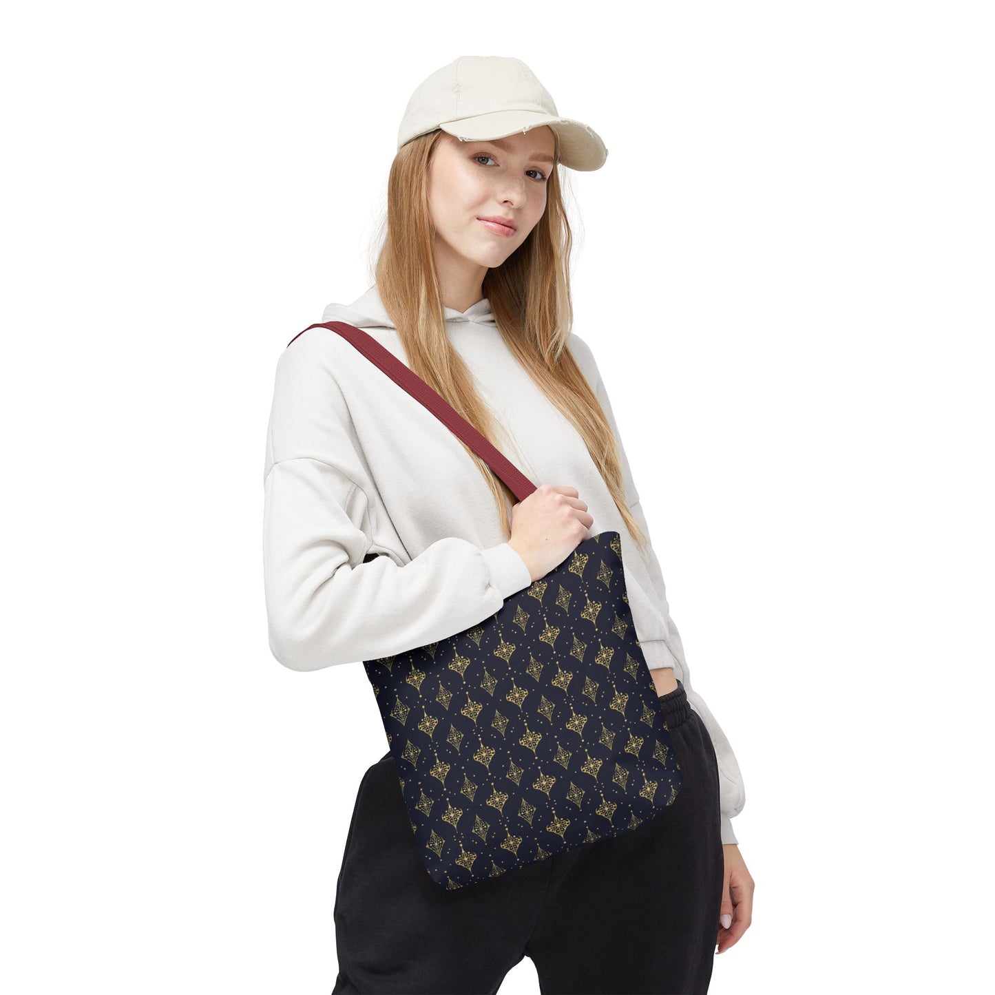 Navy & Gold Art Deco Tote Bag — Elegant Geometric Pattern All-Over Print