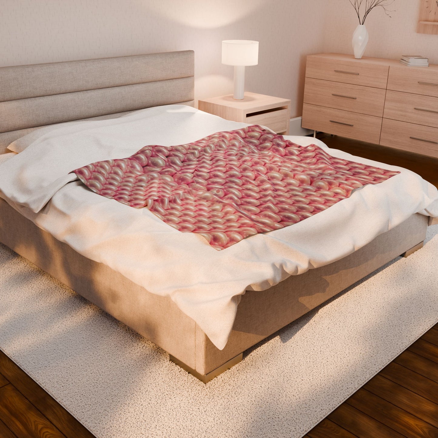 Cozy Velveteen Plush Blanket  - Pink Pearls