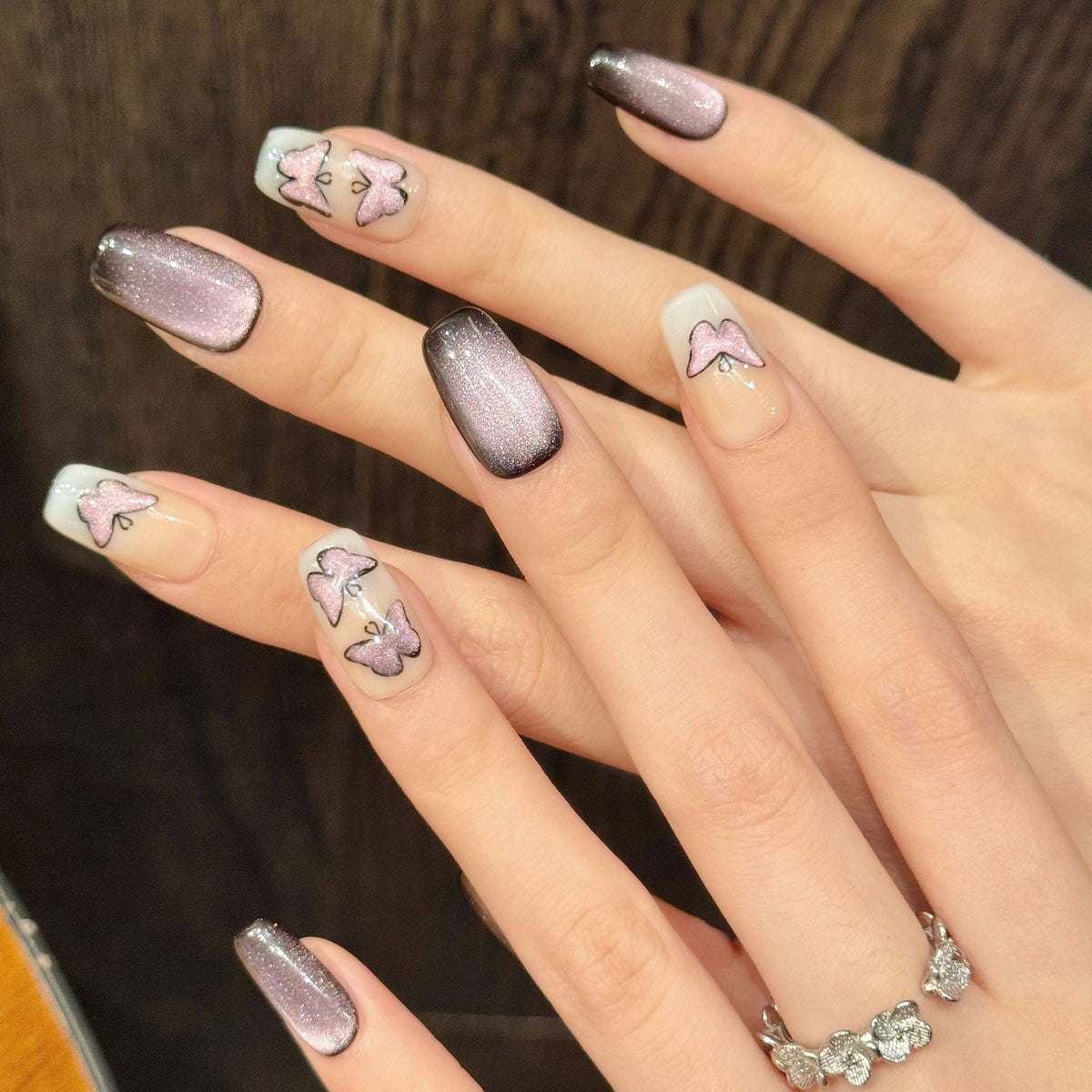 365nails: "Mystic Butterfly" – Hand-Painted Cat Eye & Butterfly Handmade Long Stiletto Nails – Image 3
