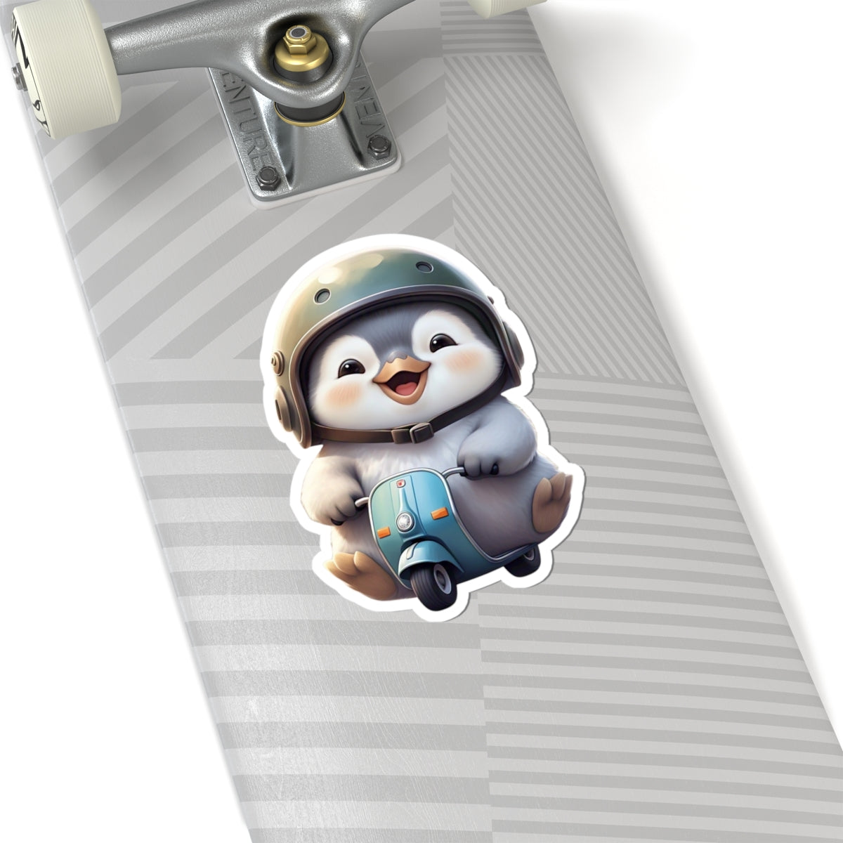 Adorable Penguin Scooter Kiss-Cut Sticker, Cute Animal Decor, Laptop Stickers, Gift for Kids, Fun Accessories, Holiday Decor