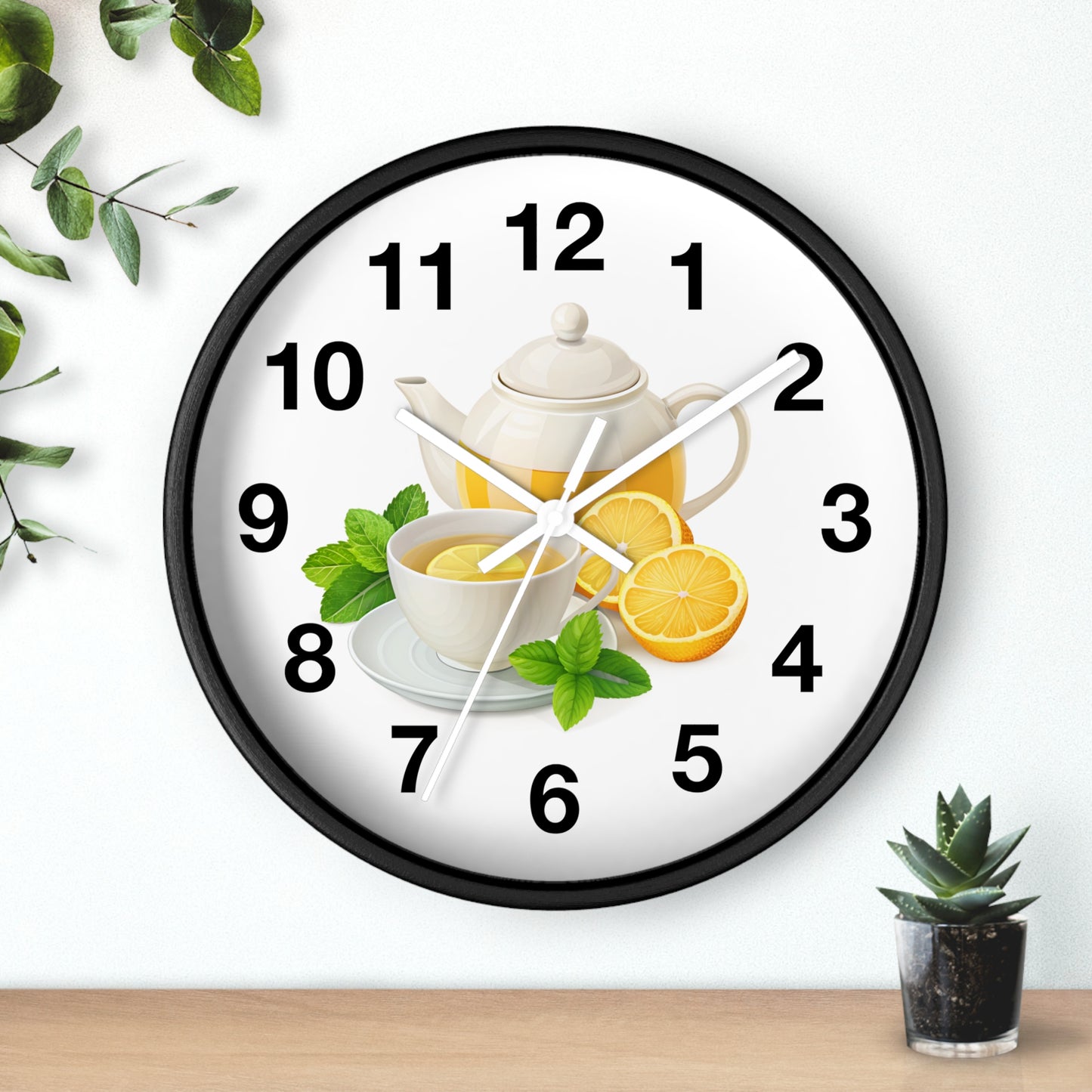 Charming Teatime Wall Clock, Kitchen Decor, Tea Lover Gift, Rustic Clock, Home Office Accessory, Lemon Tea Stationery