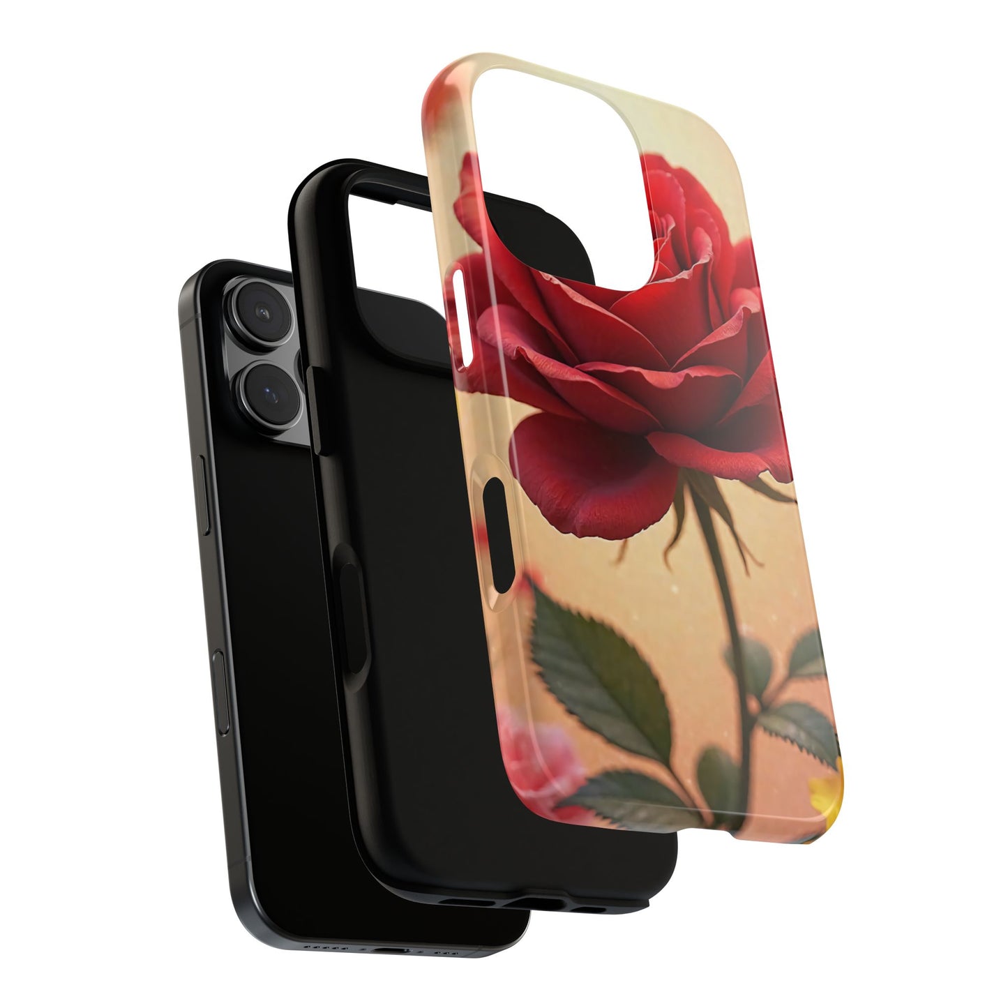 Floral Phone Case with Red Rose Design, Tough Phone Cover, Flower Print, Gift for Her, Stylish Accessory, Floral Aesthetic