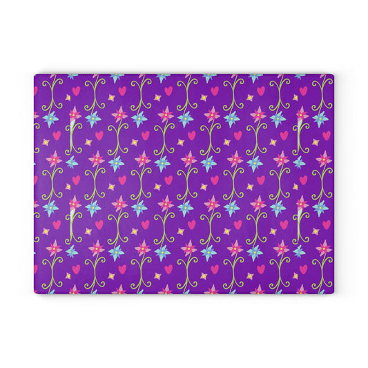 Colorful Floral Glass Cutting Board, Kitchen Decor, Wedding Gift, Culinary Gift, Home Decor, Gift for Her