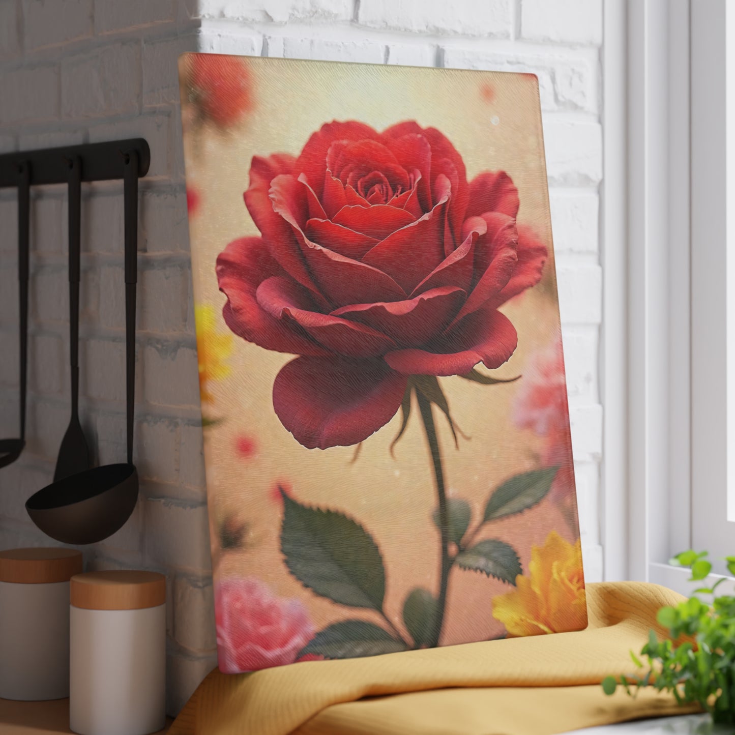 Romantic Floral Glass Cutting Board, Kitchen Decor, Wedding Gift, Home Cooking, Unique Housewarming Gift, Gift for Her