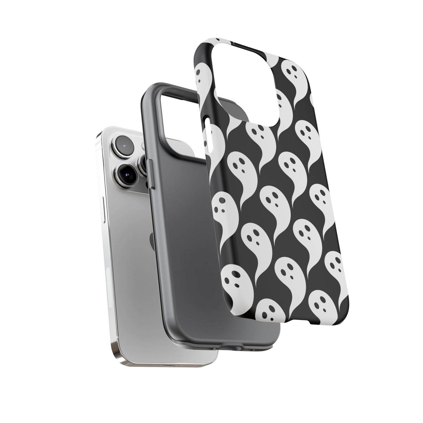 Ghost Pattern Phone Case, Cute Ghost Cell Phone Cover, Halloween Accessory, Spooky Gift, Black and White Phone Case