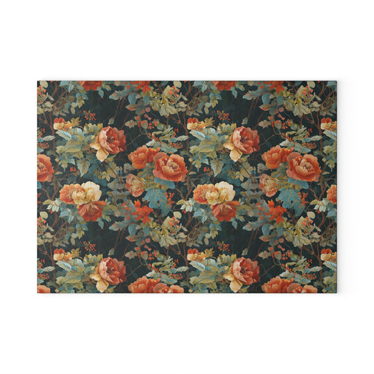 Floral Vintage Glass Cutting Board — Romantic Rose Kitchen Decor
