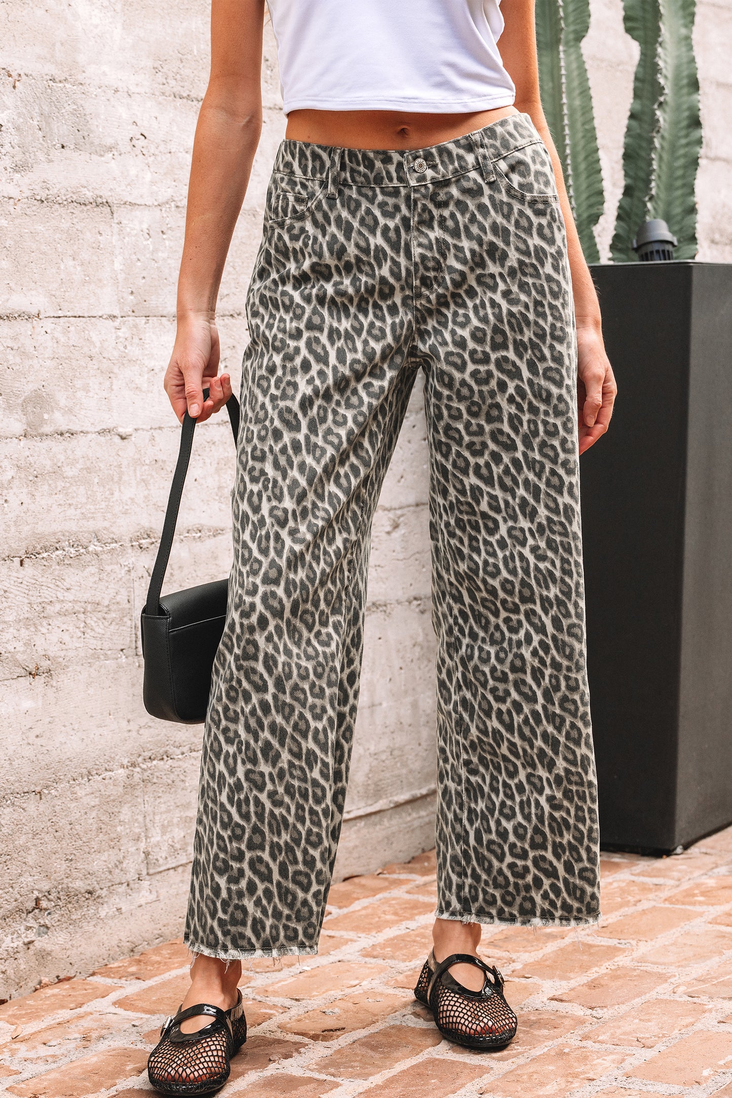 Leopard Straight Loose Leg Jeans