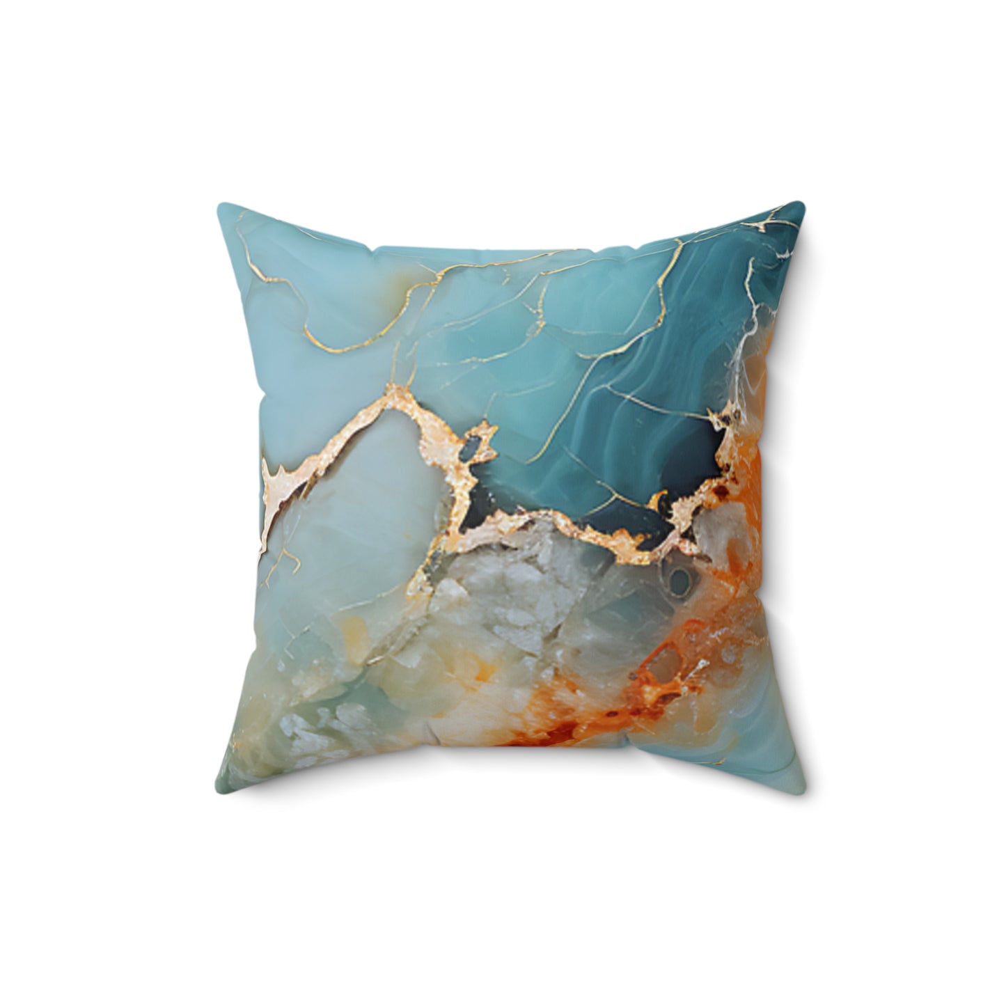 Blue & Gold Marble Decorative Pillow — Turquoise Abstract Square Throw Pillow