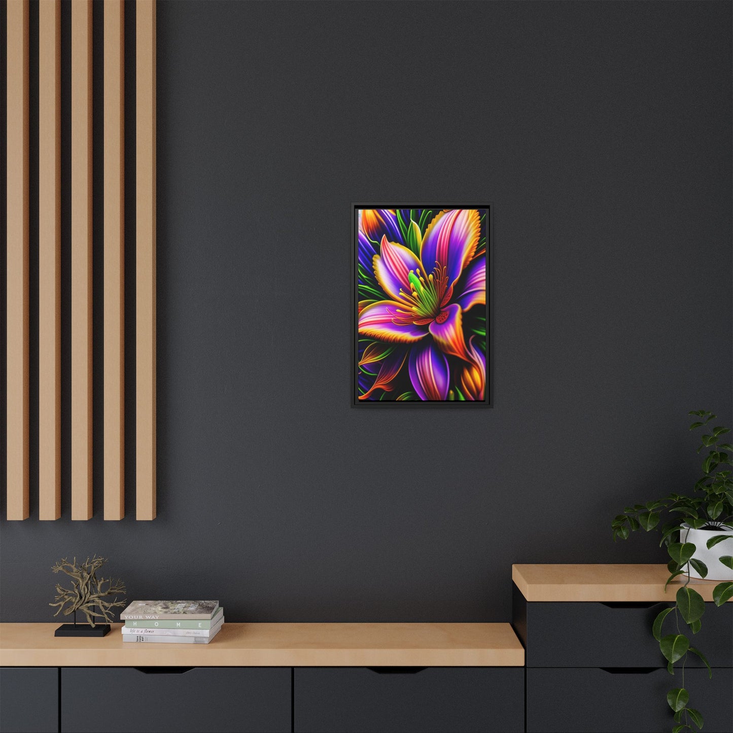 Vibrant Neon Floral Matte Canvas Print — Framed Wall Art