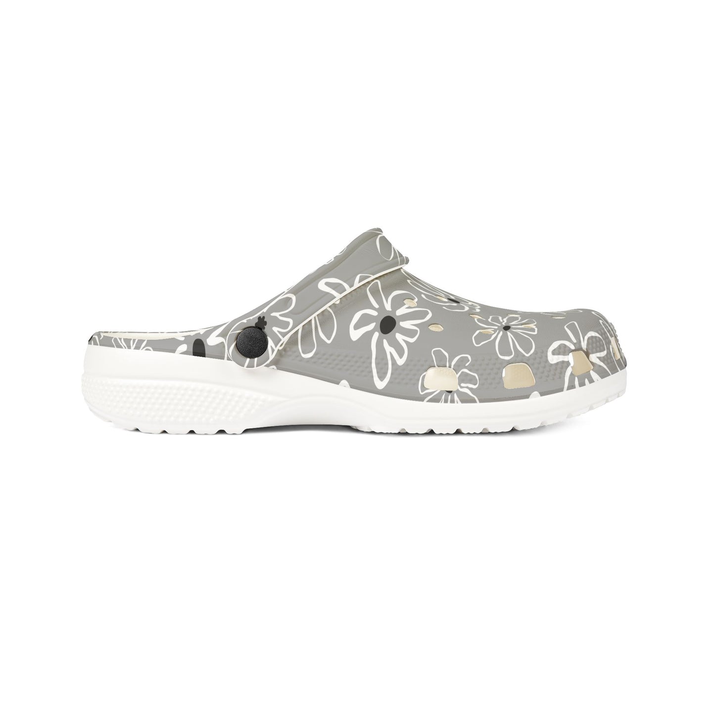 Gray Floral EVA Foam Clogs — Lightweight Garden & Casual Slip-On Shoes