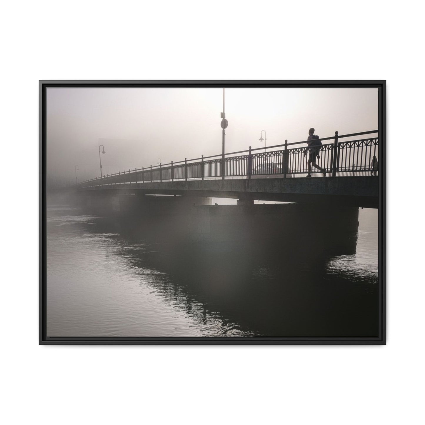 Framed Matte Canvas - Foggy Bridge Black & White Photography