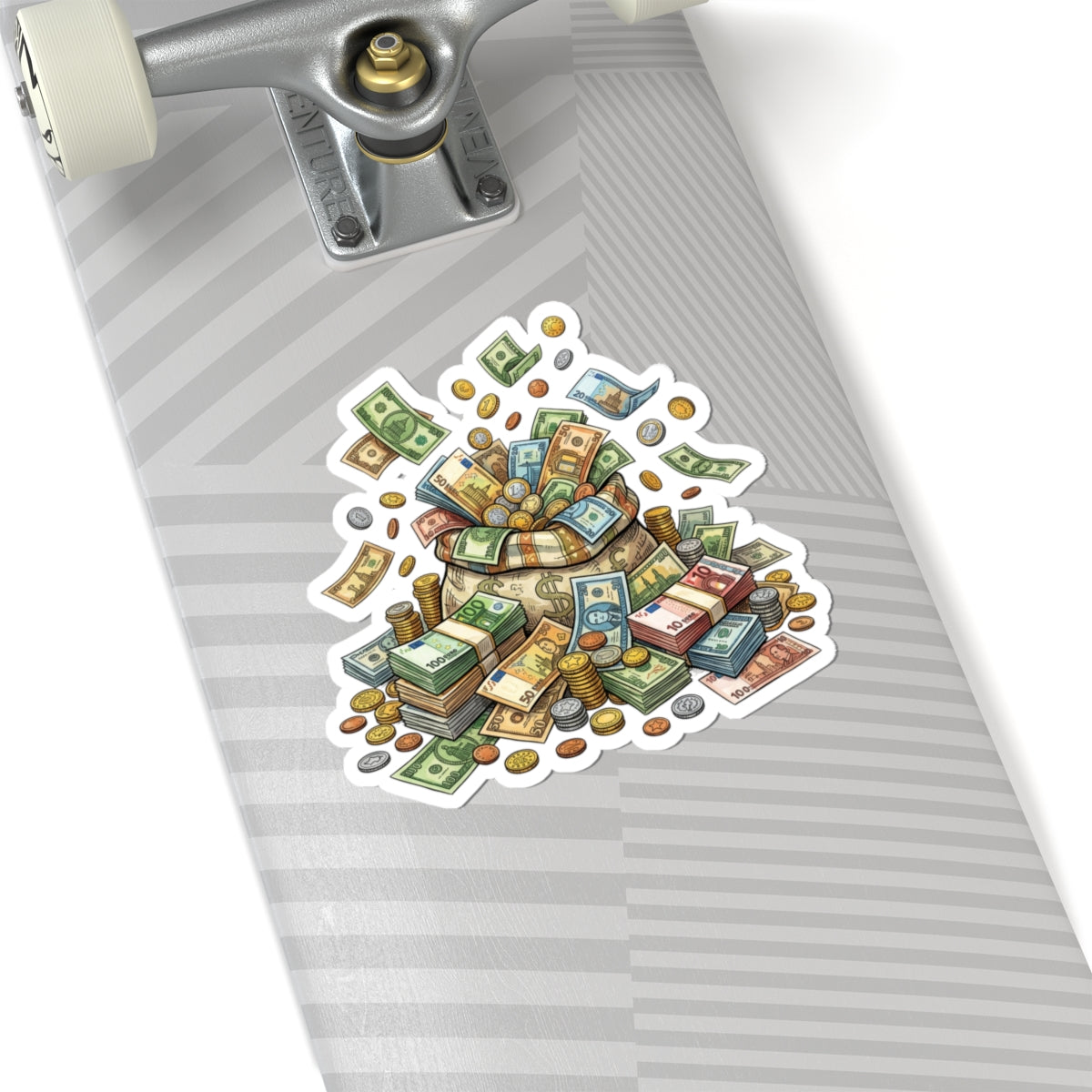 Money Pile Sticker — Cash & Coins Decorative Kiss-Cut Decal for Laptops, Journals & Wallets
