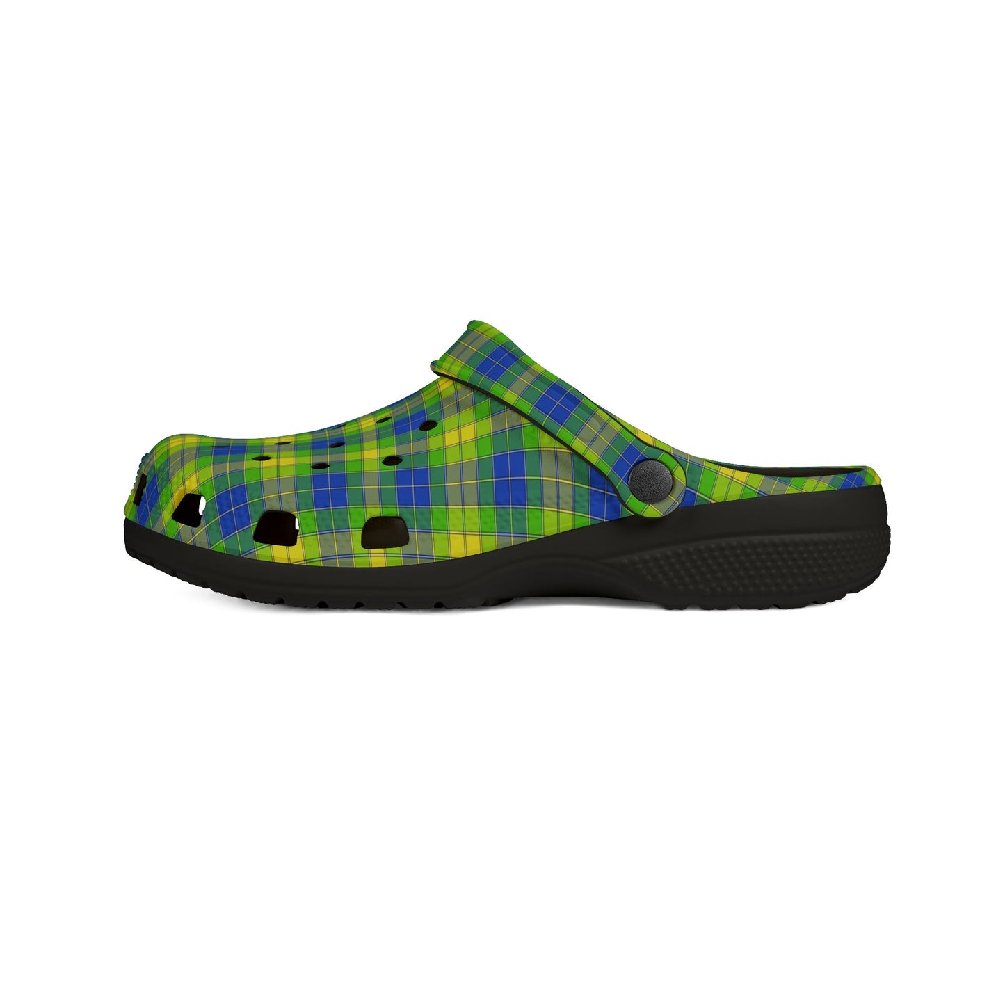 Plaid Green & Blue EVA Foam Clogs — Lightweight Garden & Beach Shoes