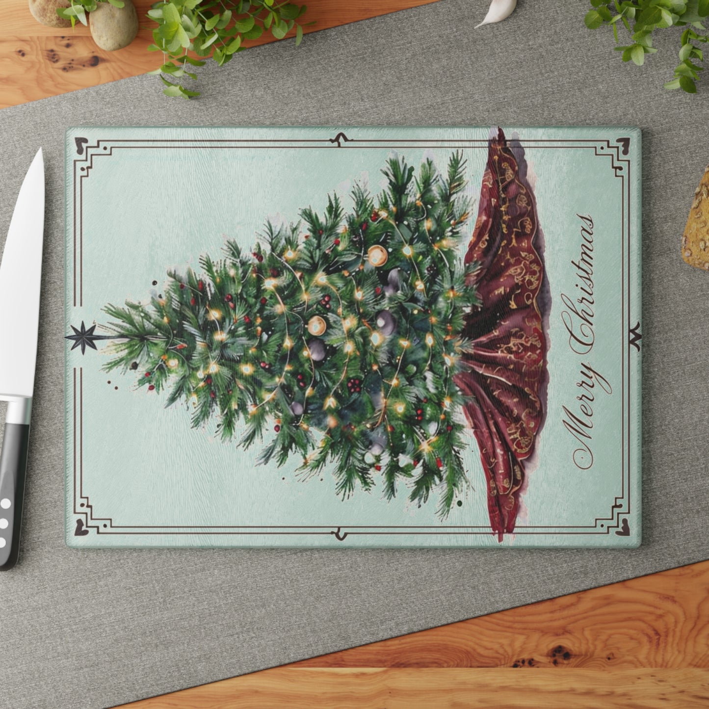 Christmas Tree Glass Cutting Board - Festive Holiday Kitchen Decor