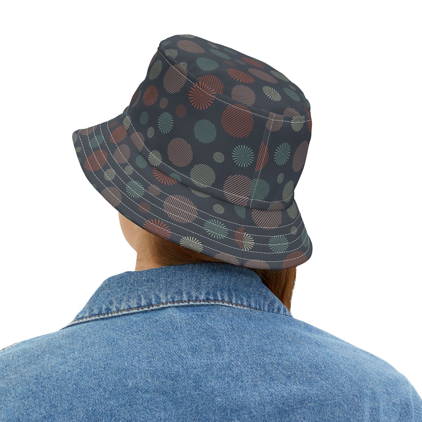 Bucket Hat — Dark Confetti Dot Pattern, Stylish Sun & Festival Accessory