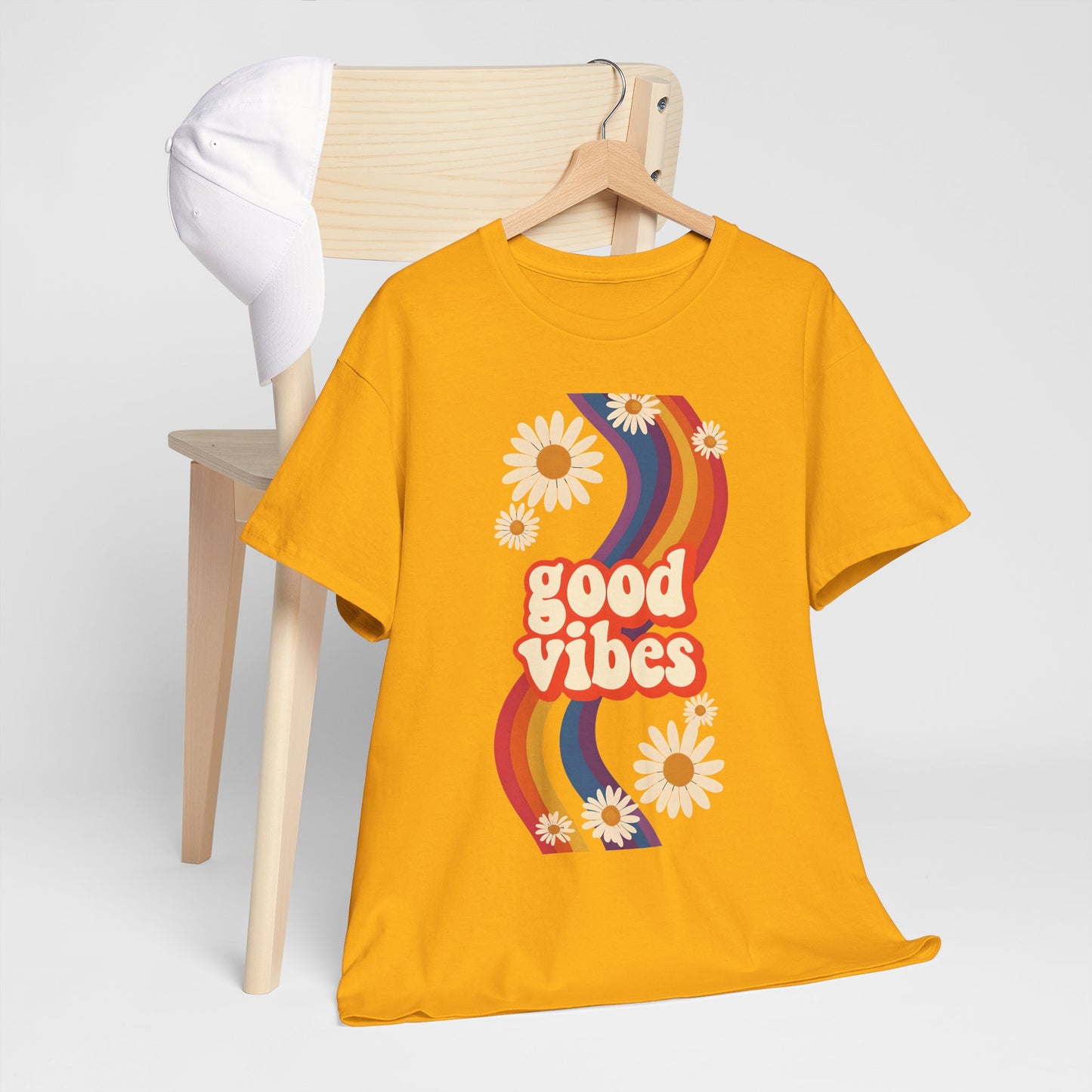 Good Vibes Unisex Heavy Cotton Tee, Retro Graphic T-Shirt, Feel Good Apparel, Summer Outfit, Casual Gift for Friends