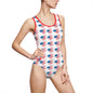 Patriotic One-Piece Swimsuit, American Flag Swimwear, Summer Beachwear, Fourth of July Swim Suit, USA Flag Bathing Suit