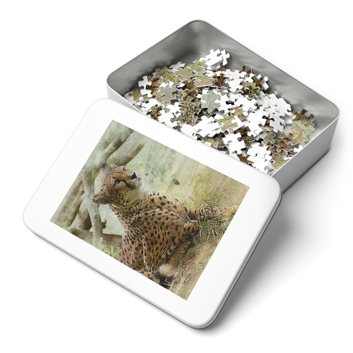 Wildlife Jigsaw Puzzle with Tin, Cheetah Puzzle Game, Family Fun Activity, Perfect Gift for Nature Lovers, Home Decor Puzzle