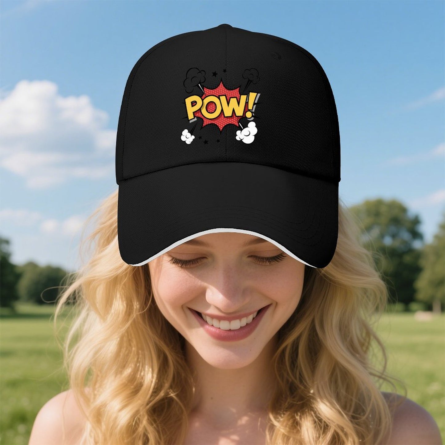"POW" Baseball Cap for Men Women Curved Visor Sandwich