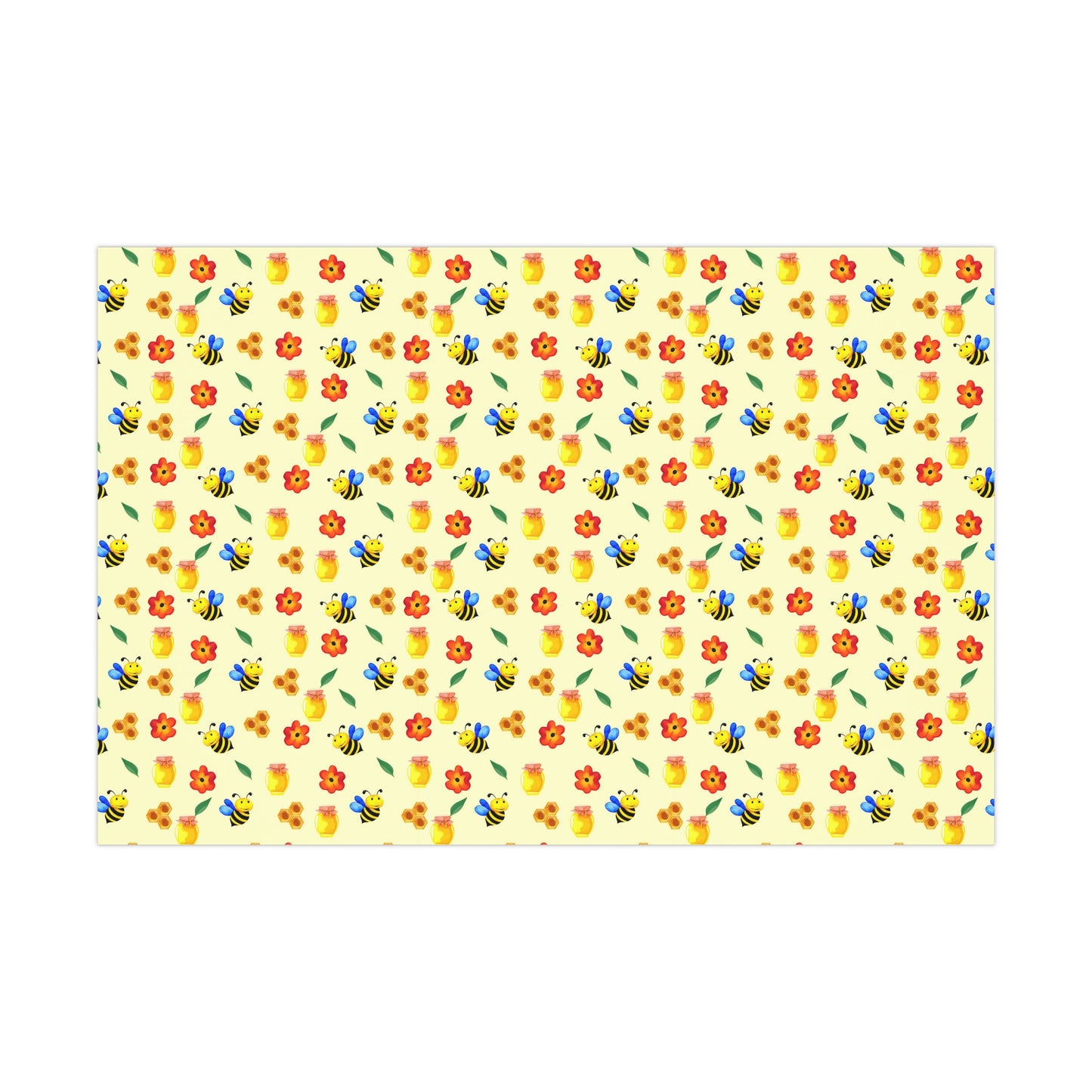 Cheerful Gift Wrap Paper, Floral and Bee Pattern, Eco-Friendly Wrap for Birthdays