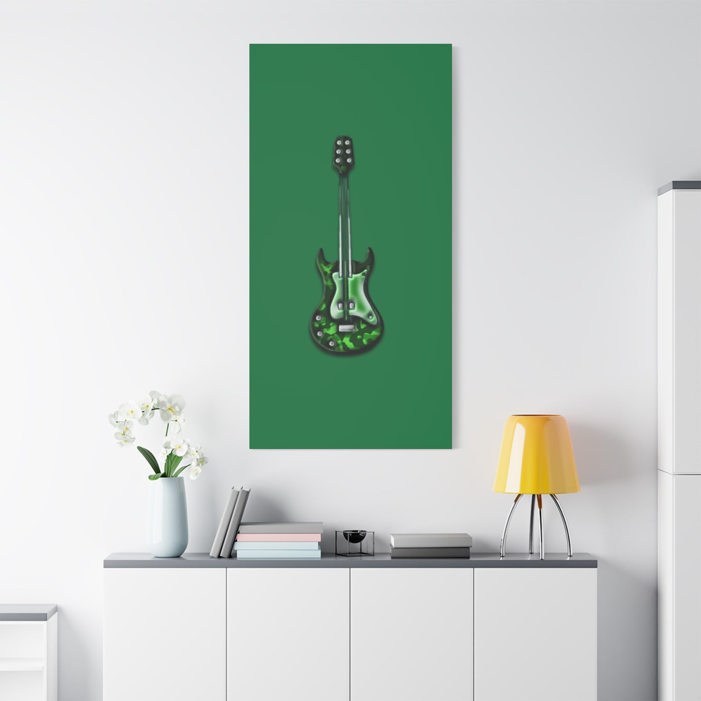 Green Electric Guitar Canvas Art, Music Wall Decor, Rock n Roll Gift, Guitar Lover's Art, Stretched Green Canvas, Home Theater Decor