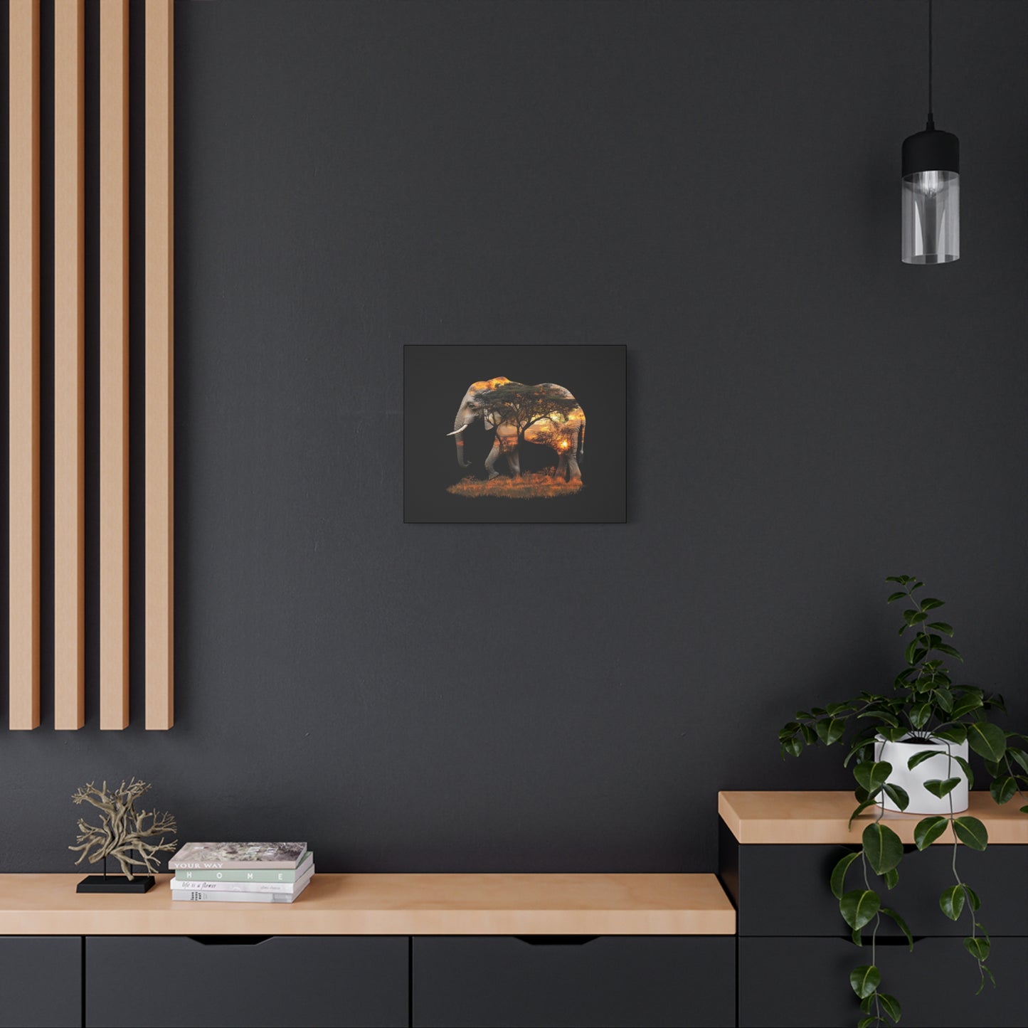 Elephant Tree Matte Canvas Art, Nature Wall Decor, Wildlife Home Decoration, Gift for Animal Lovers, Boho Living Room Accent