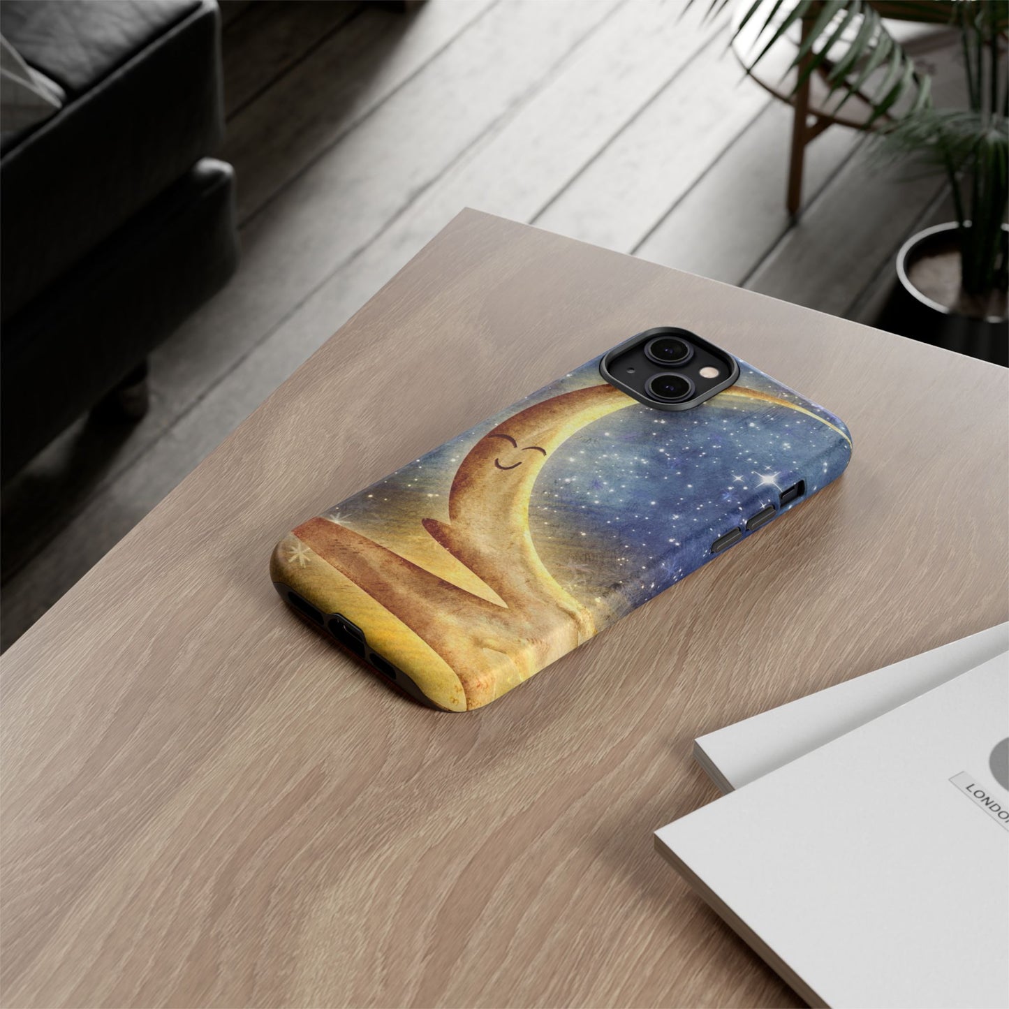 Moonlit Smile Phone Case — Starry Night Crescent Moon iPhone Cover