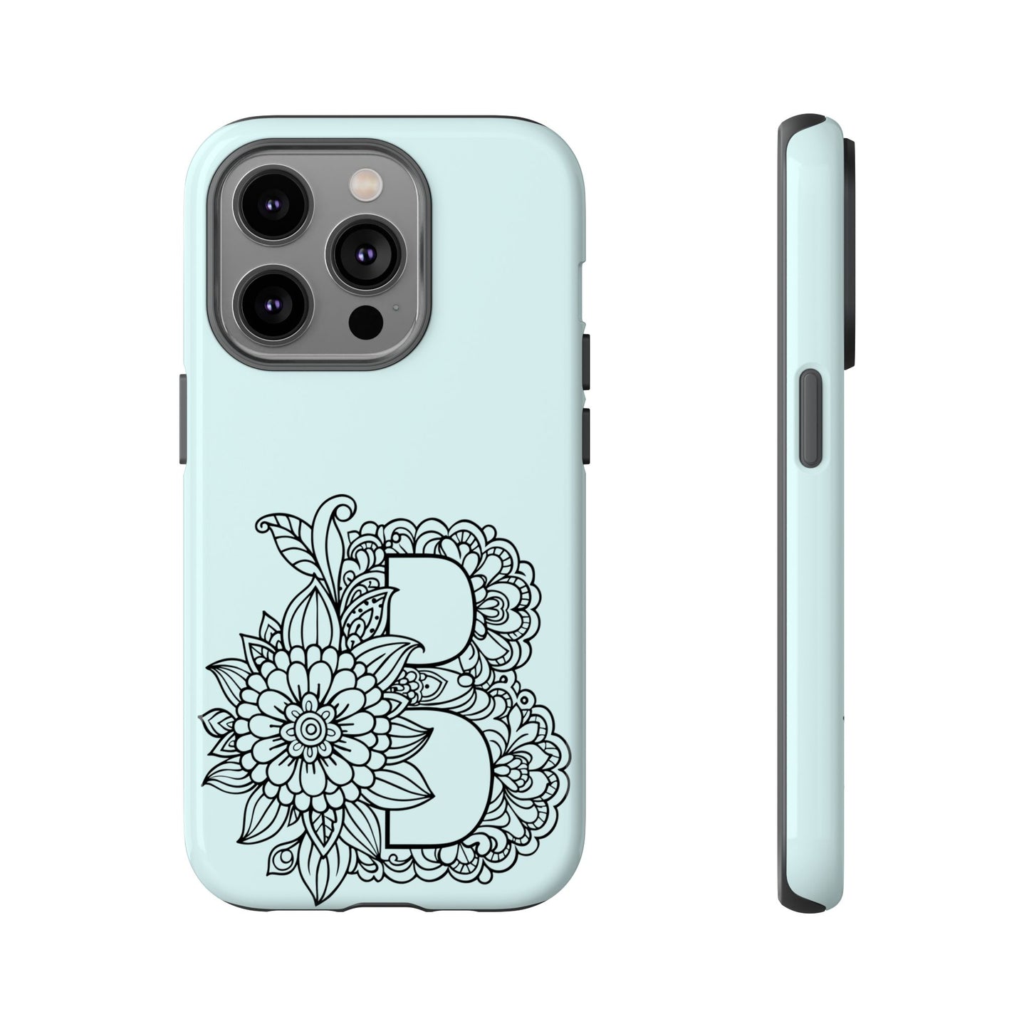 Personalized Tough Phone Case- Letter B, Floral Monogram Cell Phone Cover, Custom Protective Case, Unique Gift, Birthday, Graduation